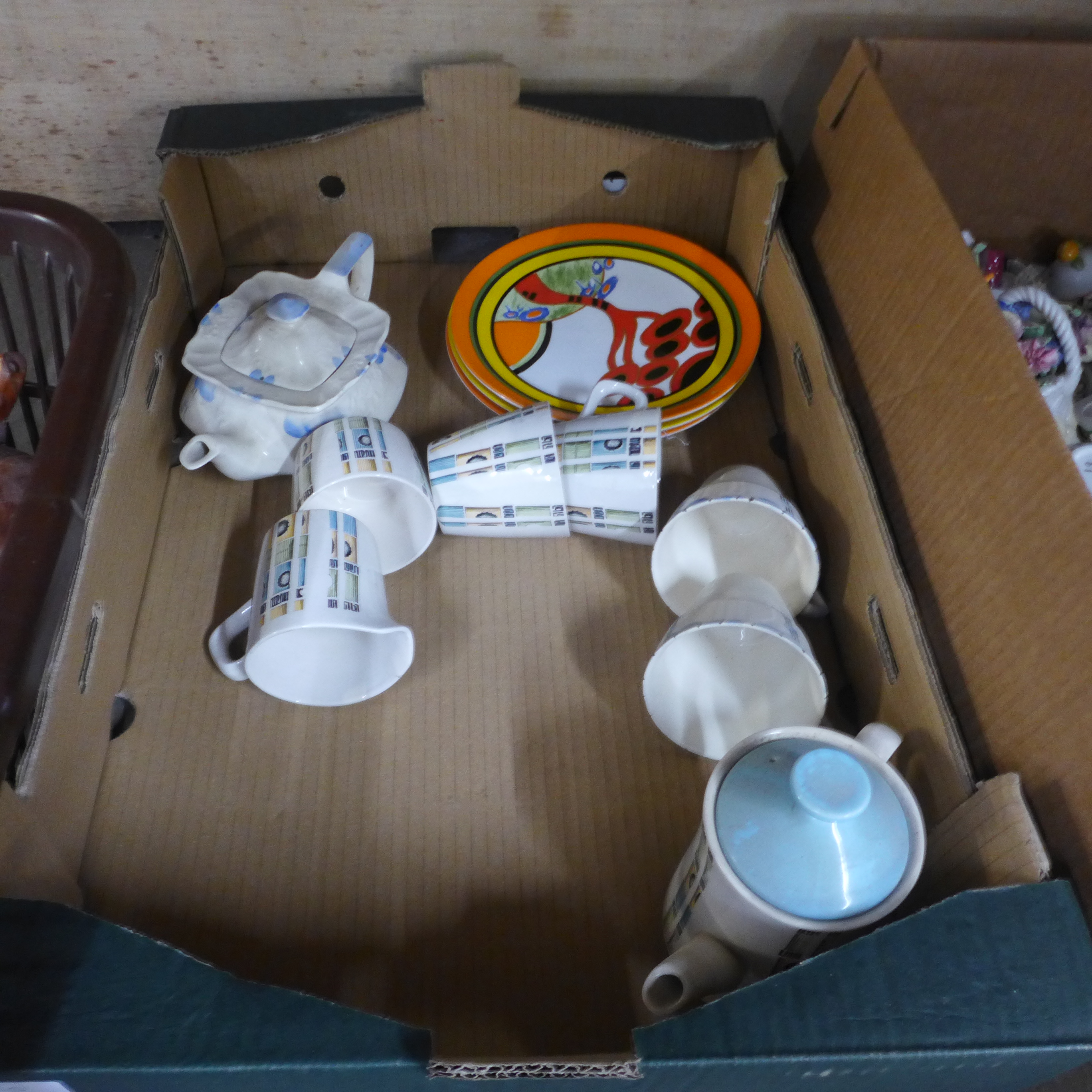 Three boxes of mixed decorative china including small teapots, retro tea wares, Clarice Cliff - Image 3 of 4