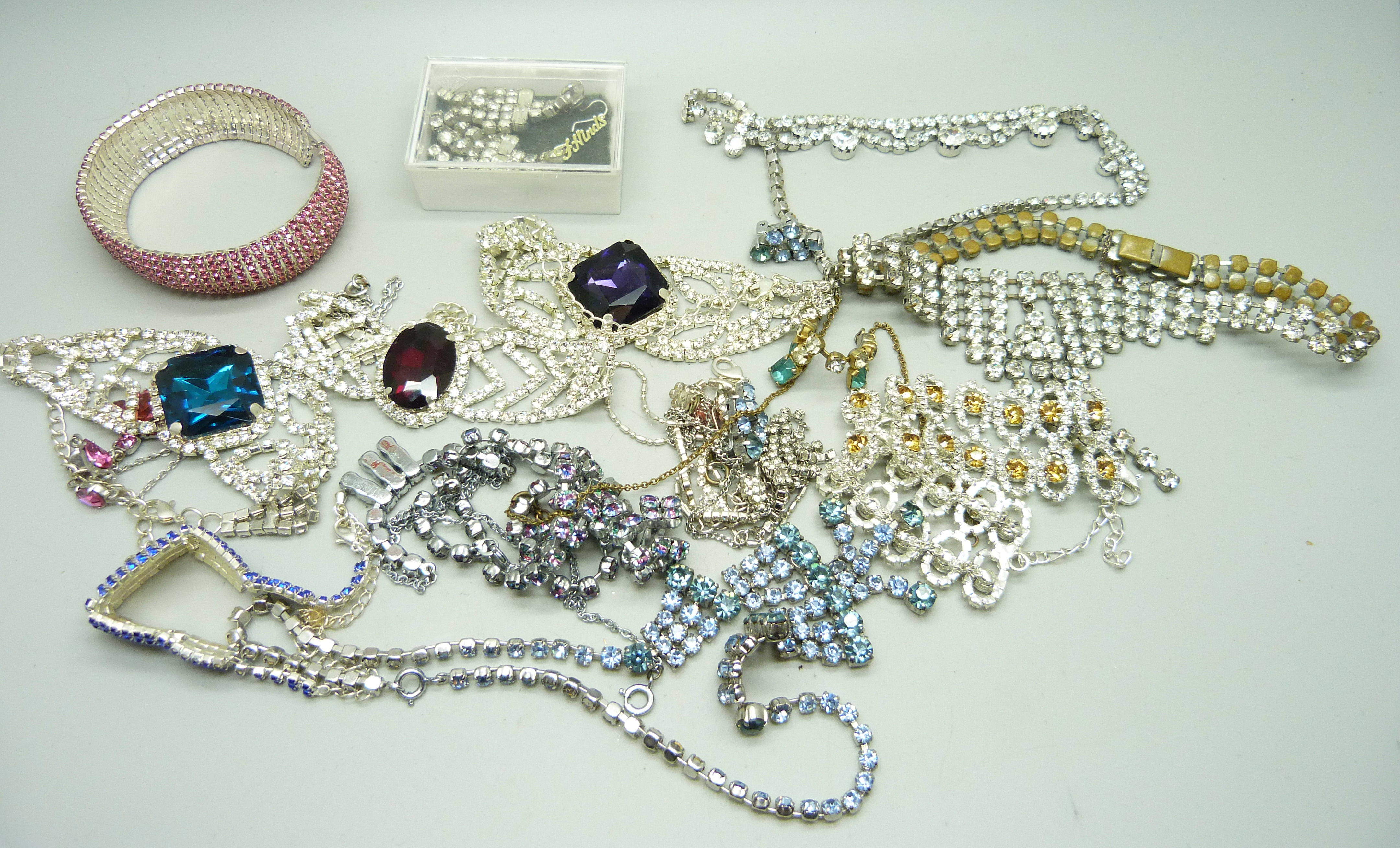 A collection of paste set costume jewellery
