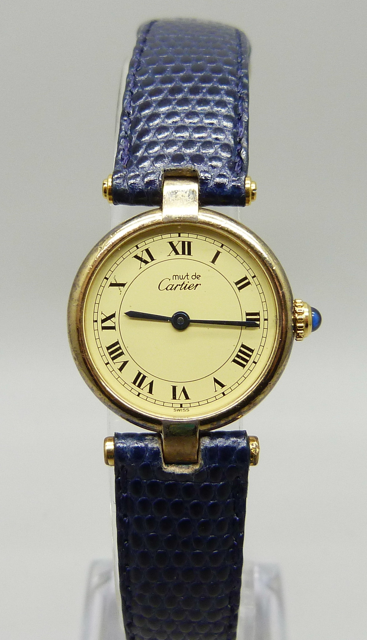 A lady's Must de Cartier silver gilt wristwatch, 27mm including crown