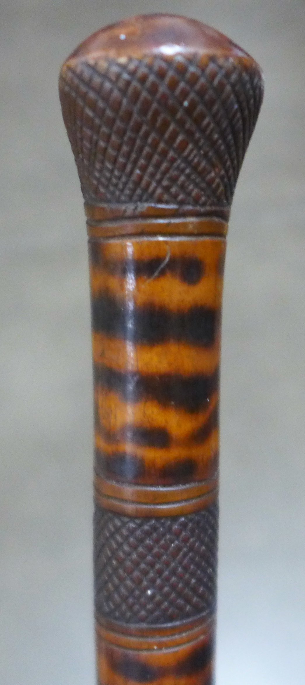 A carved wooden walking stick, tropical hardwood, decorated with snakes, lizards, birds and mythical - Image 6 of 6