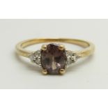 A 9ct gold, colour change garnet and white spinel ring, 2g, L