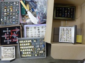 A box of mixed costume jewellery, earrings, fashion rings, bead necklaces, etc., and a set of Thomas