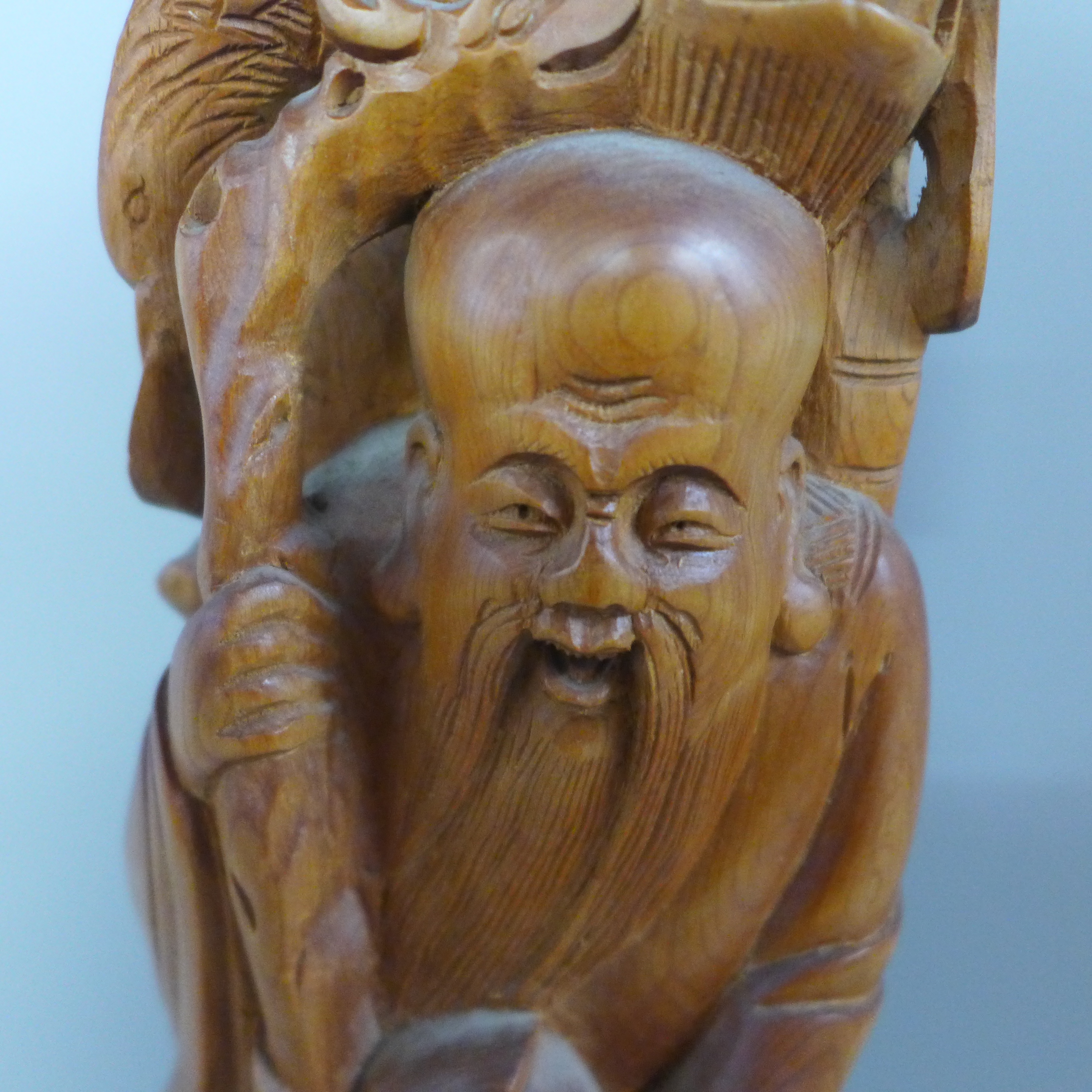 An oriental wooden carving with bone inset eyes, 39.5cm - Image 3 of 9