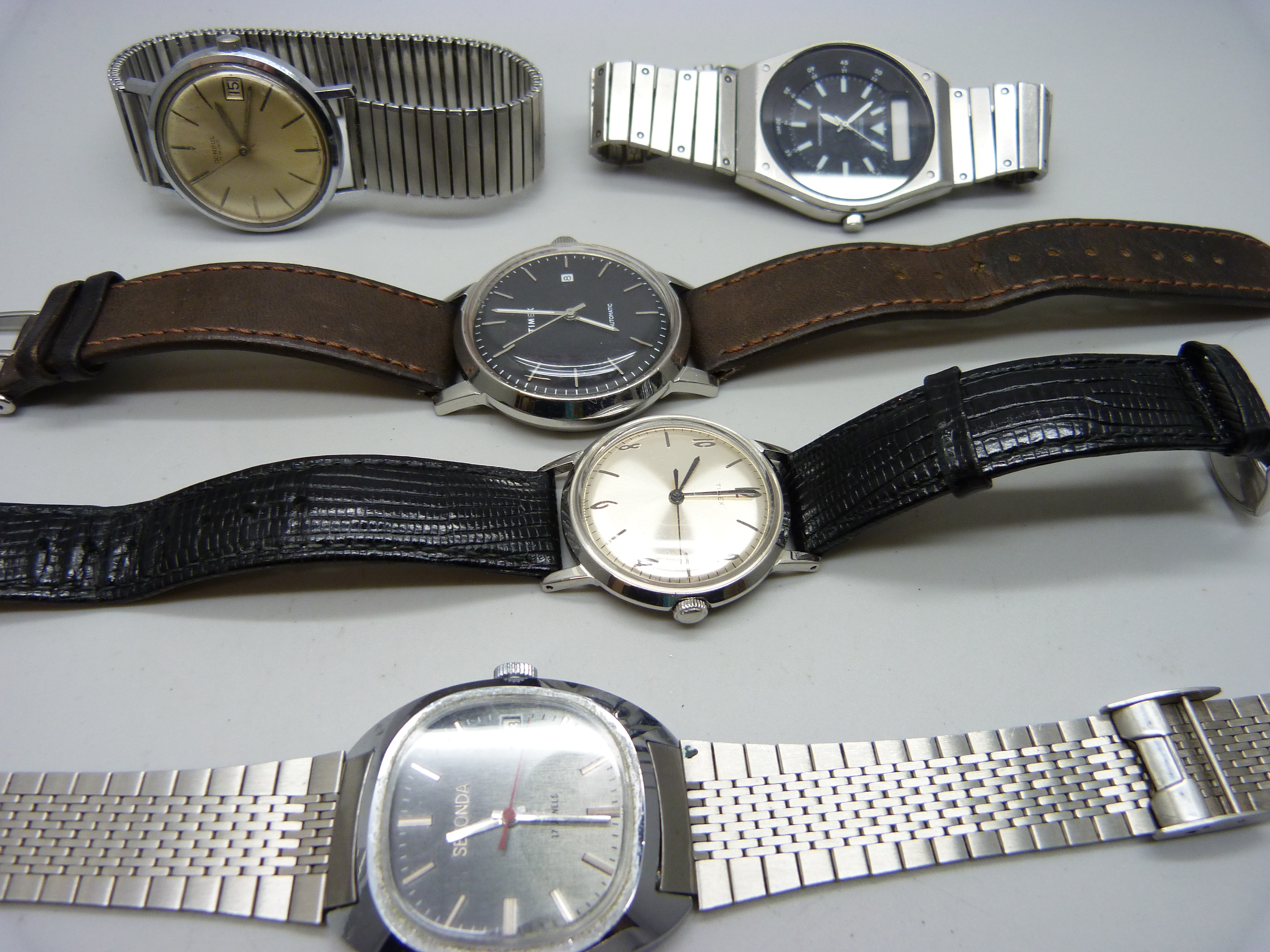 Six wristwatches - Seiko, Oriosa Super Automatic, Sekonda, Consul, Timex Marlin and one other Timex - Image 3 of 4