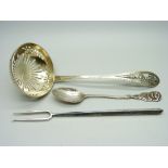 A continental silver ladle and other continental silver, 88g