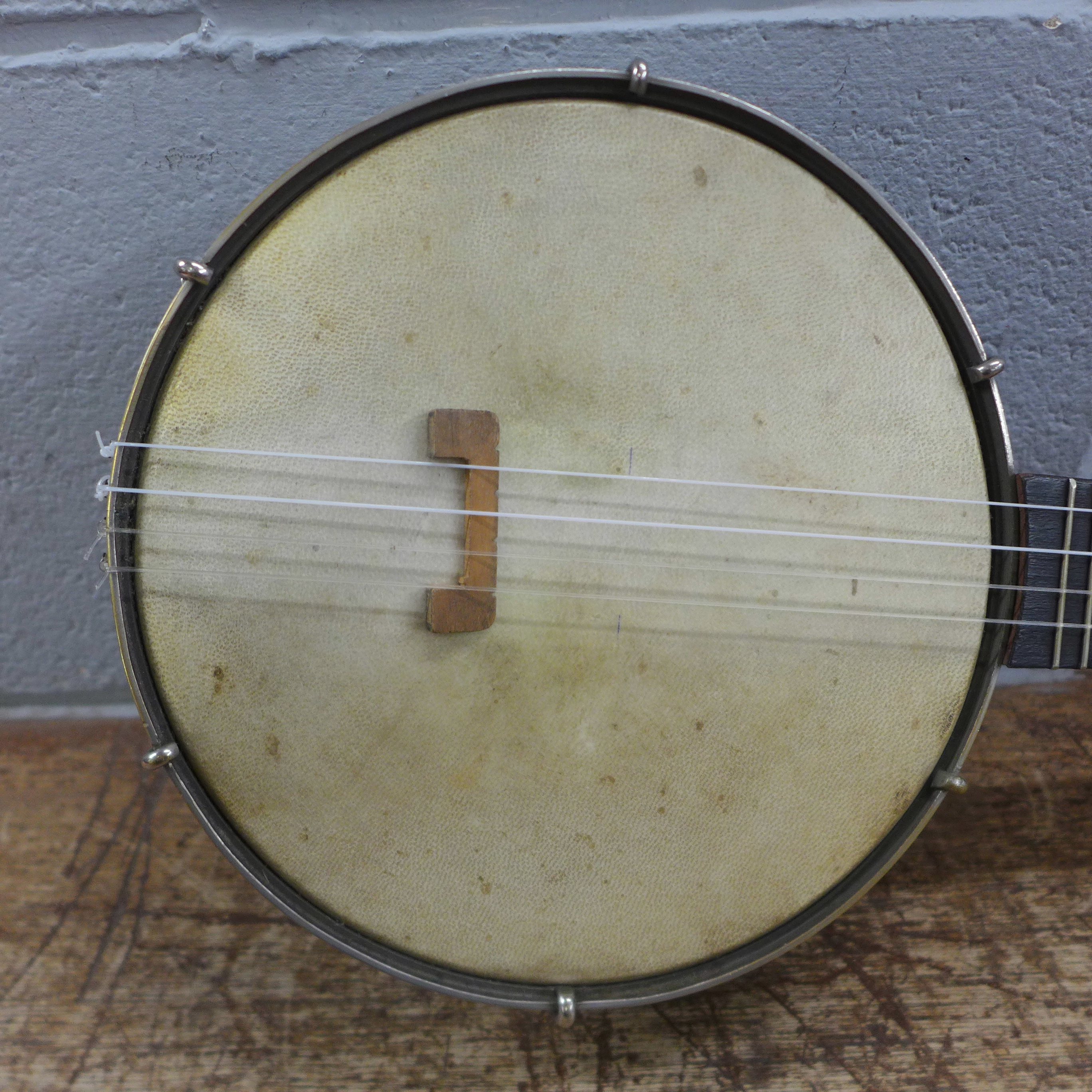 A cased banjo, marked Keech, with four George Formby EPs - Image 3 of 6