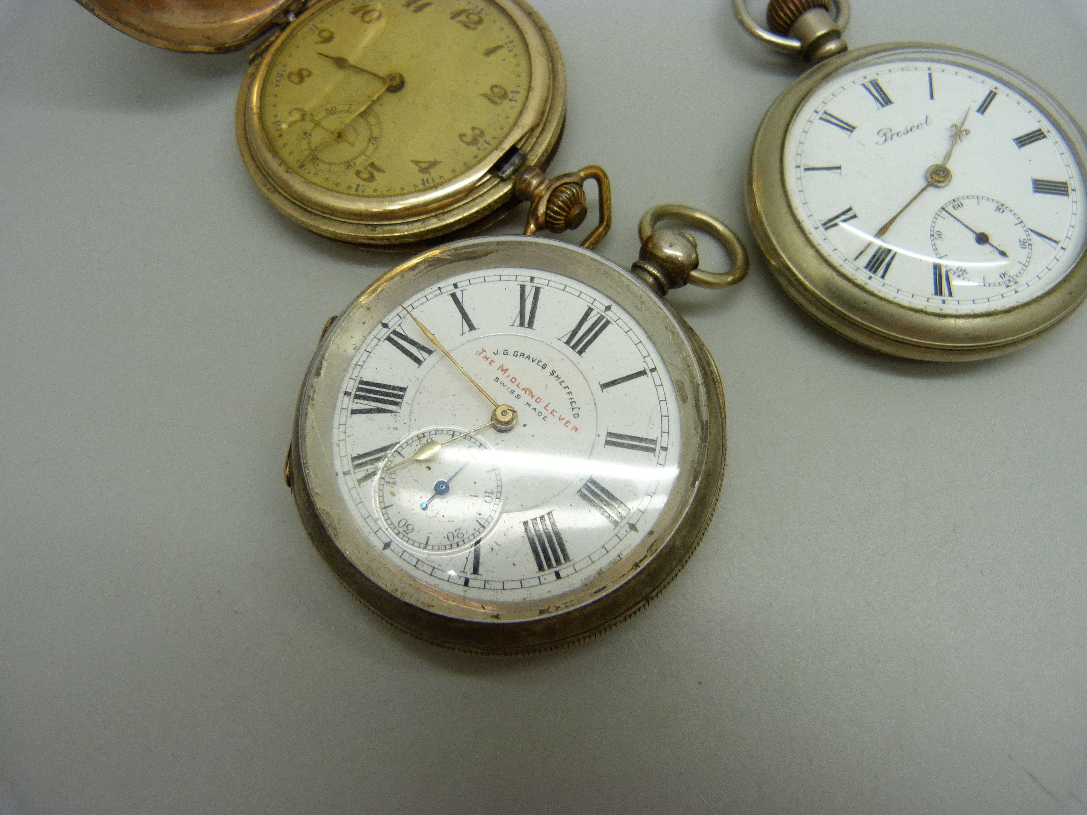 A gold plated full hunter pocket watch in an engine turned case (closure a/f), a .935 silver cased - Image 3 of 5