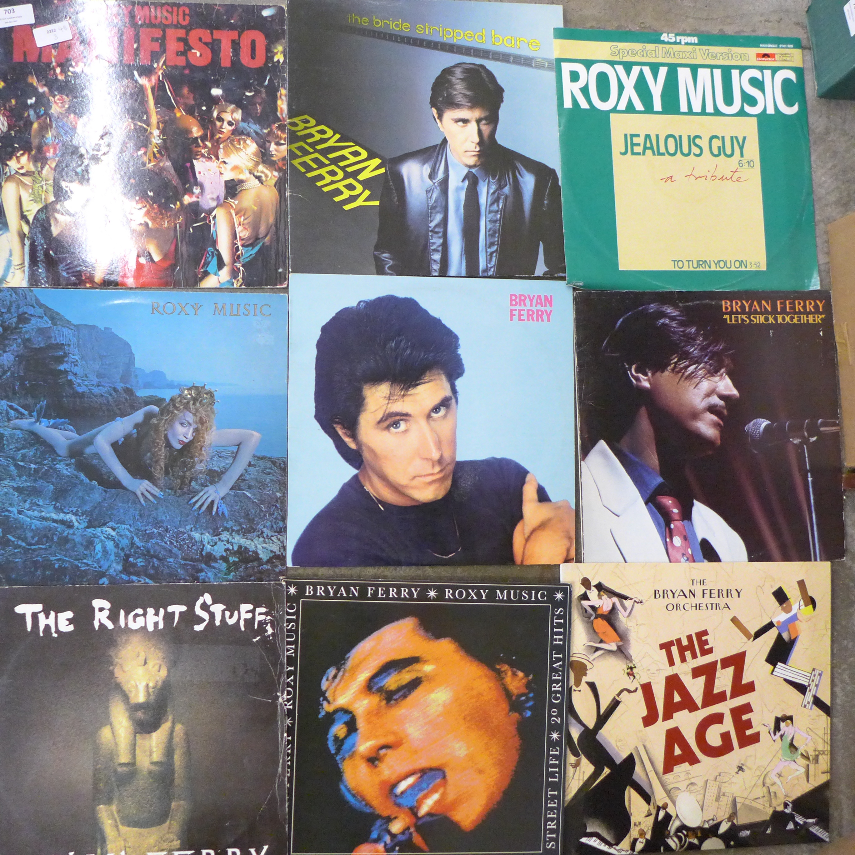 A collection of nineteen Roxy Music and Bryan Ferry LP records and 12" singles, magazine and DVD