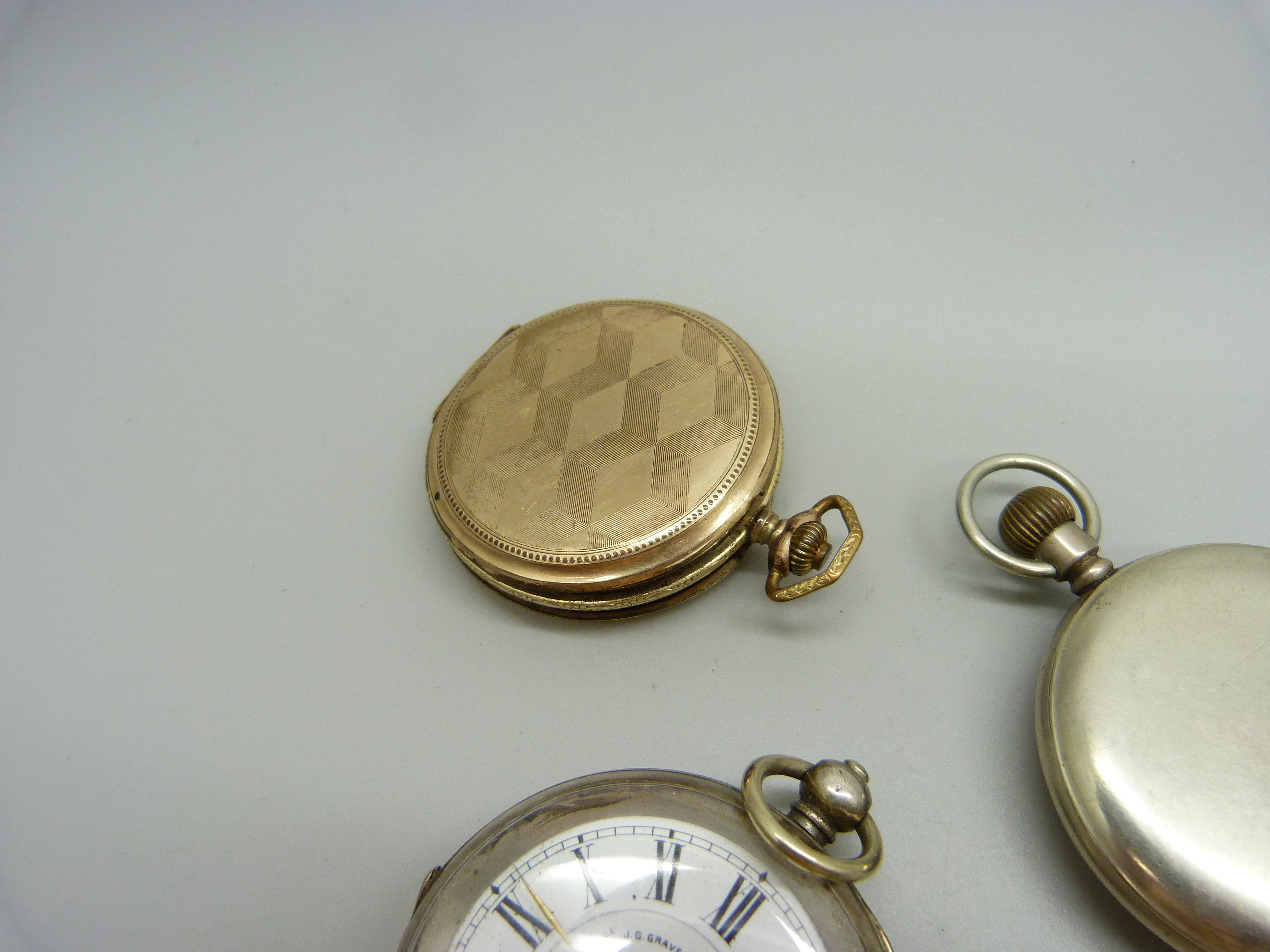 A gold plated full hunter pocket watch in an engine turned case (closure a/f), a .935 silver cased - Image 5 of 5