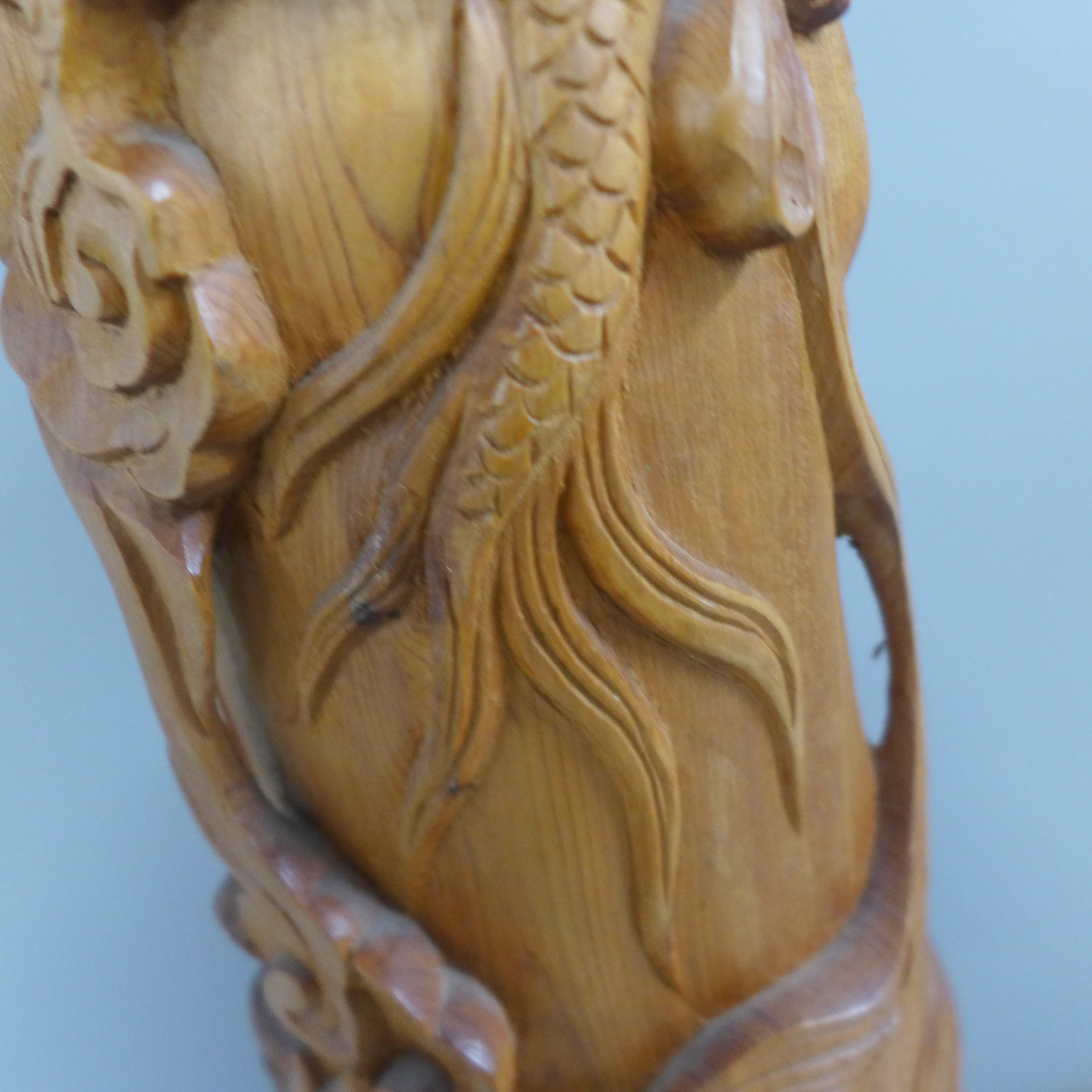 An oriental wooden carving with bone inset eyes, 39.5cm - Image 8 of 9