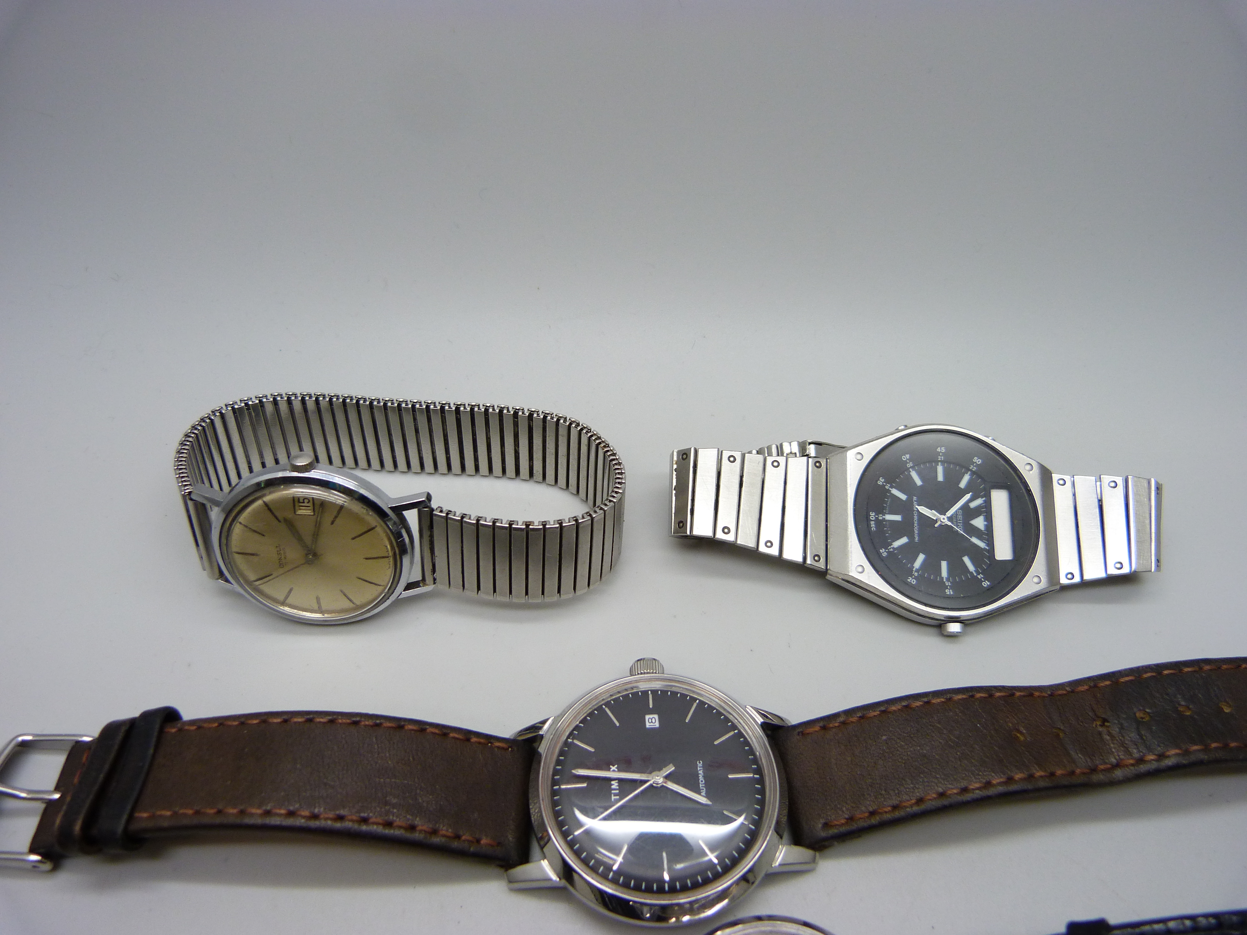 Six wristwatches - Seiko, Oriosa Super Automatic, Sekonda, Consul, Timex Marlin and one other Timex - Image 2 of 4