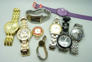 Wristwatches including Tissot, a lady's Bulova gold filled cocktail wristwatch set with two
