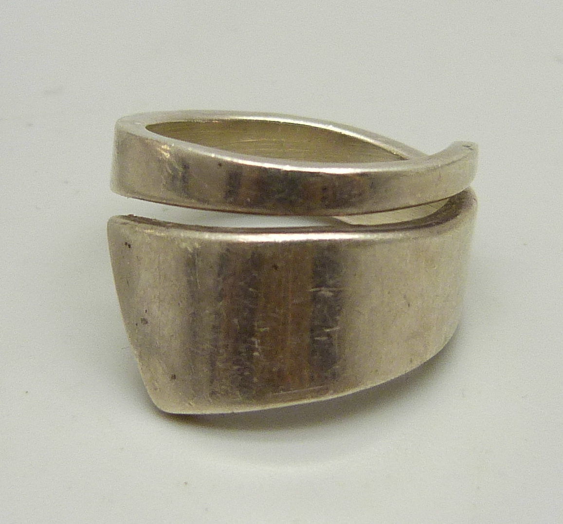 A silver torque necklace and a silver ring, M/N, 47g total - Image 2 of 4