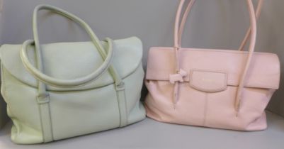 Two Radley pink and pistachio handbags, both with dust bags