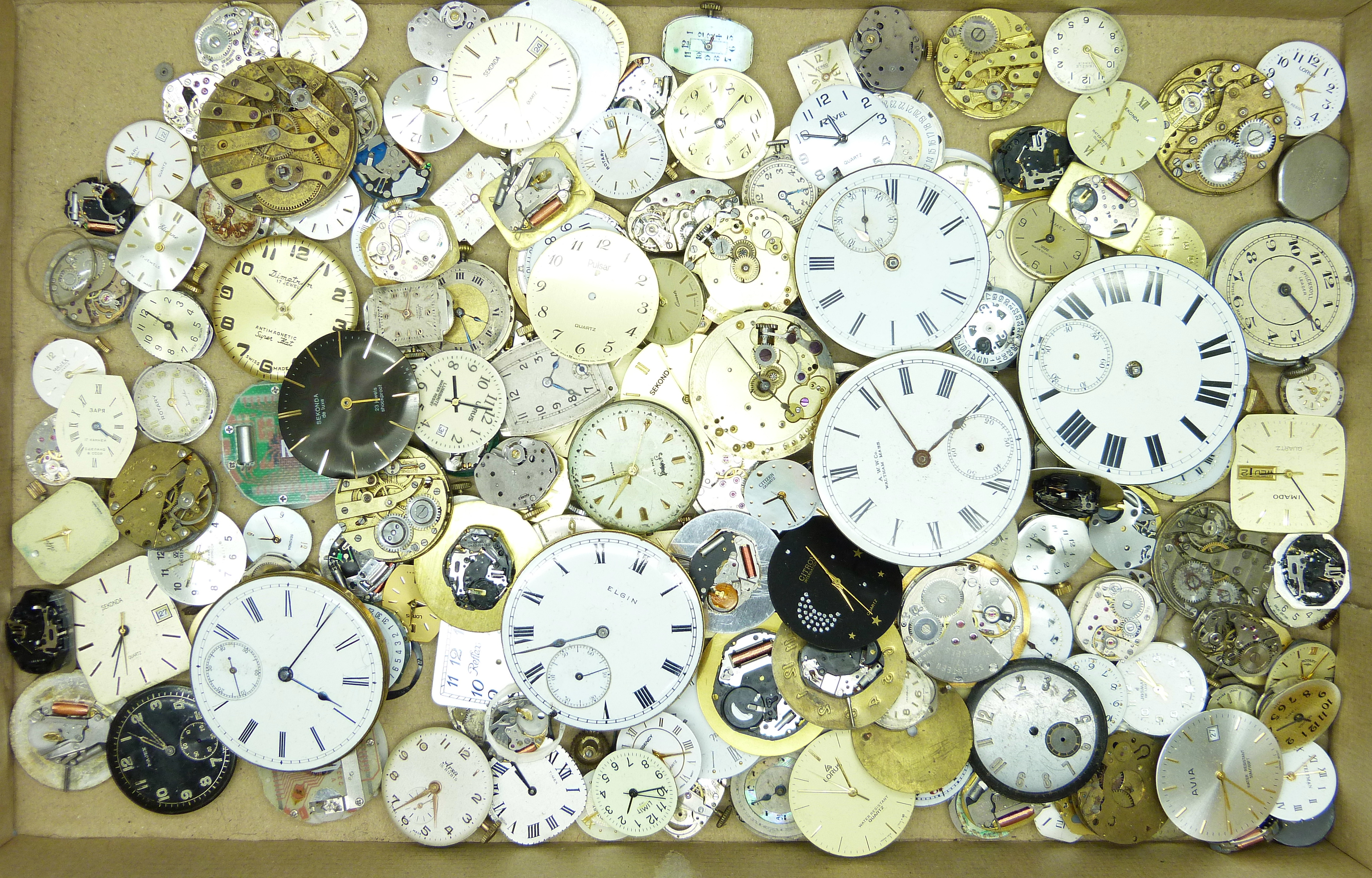 Assorted pocket watch and wristwatch movements including a pocket watch movement signed Cartier, a/f