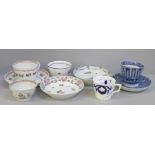A collection of Georgian porcelain, two pieces a/f, a Chinese blue and white cup and saucer,