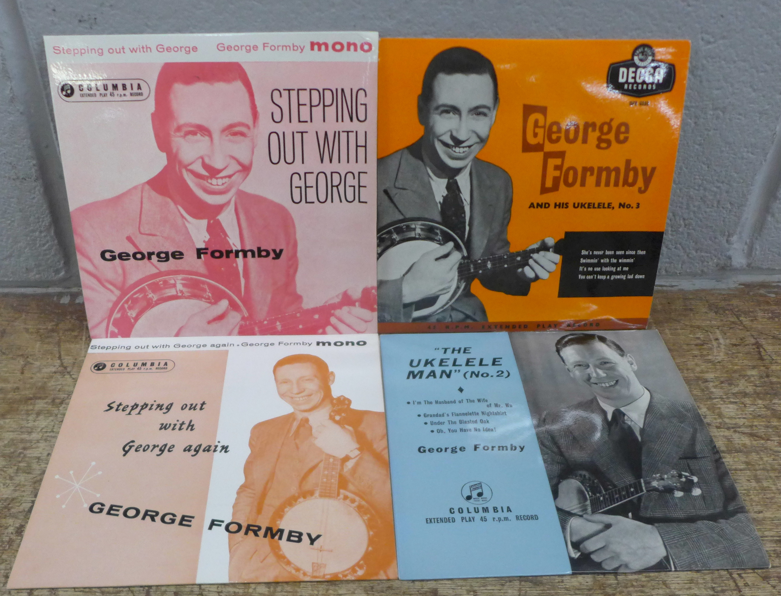 A cased banjo, marked Keech, with four George Formby EPs - Image 2 of 6