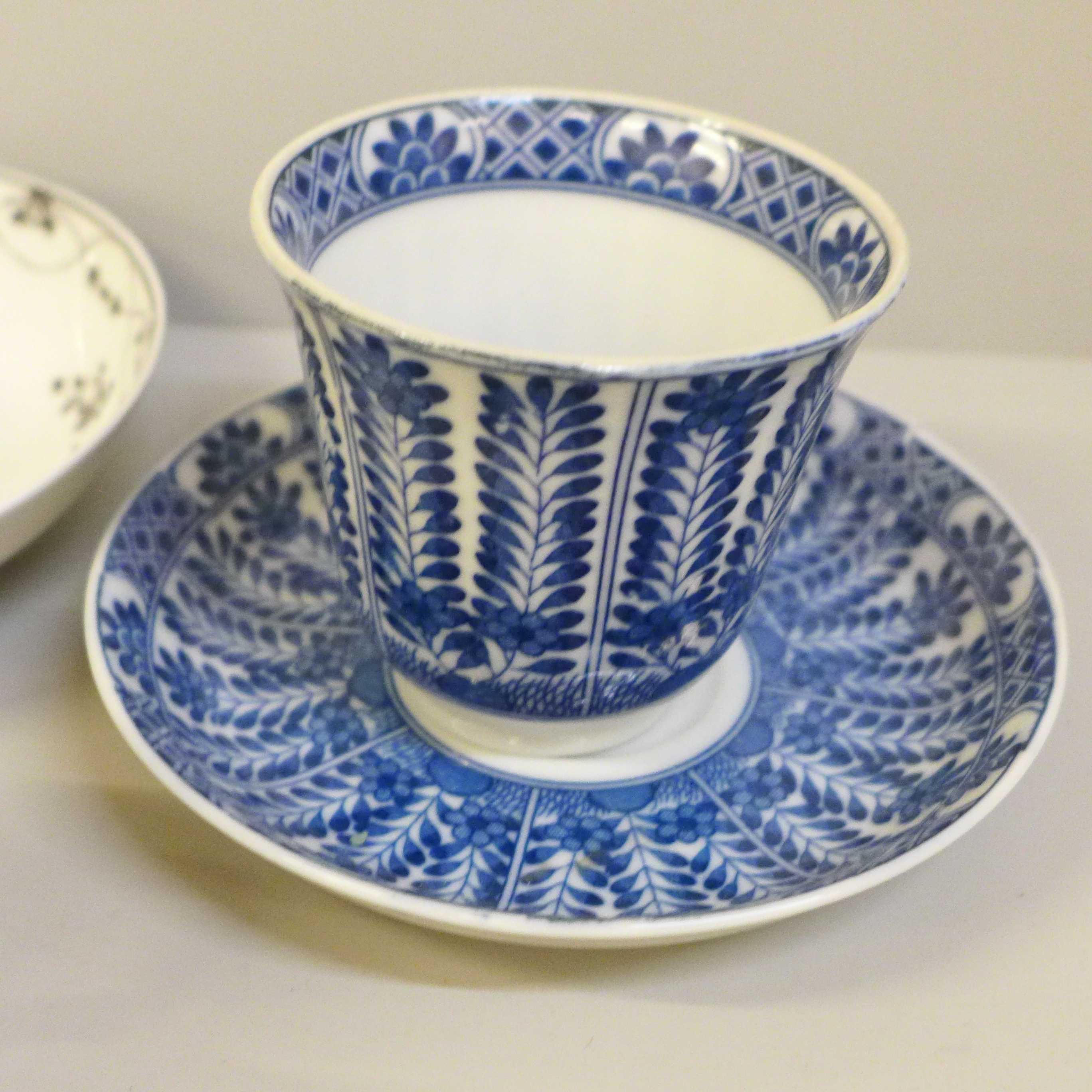 A collection of Georgian porcelain, two pieces a/f, a Chinese blue and white cup and saucer, - Image 2 of 6