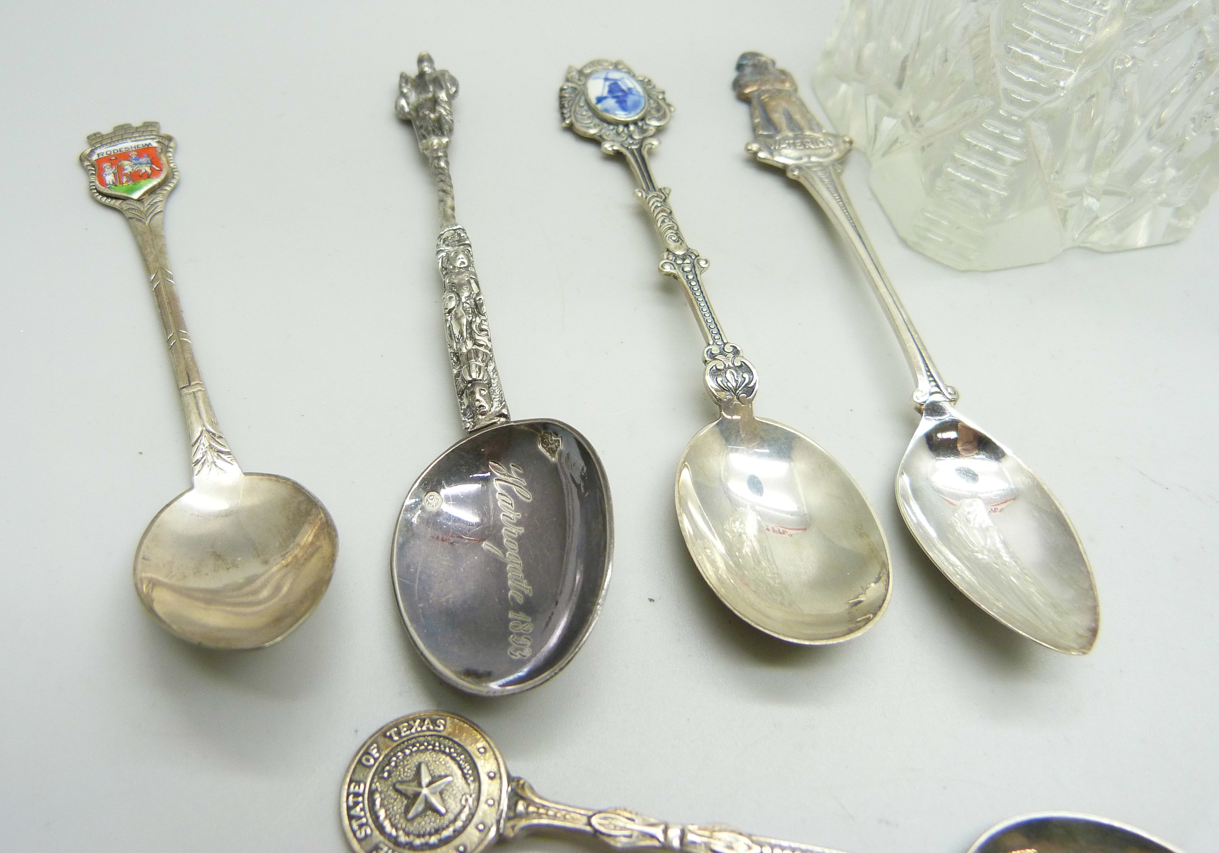A collection of silver spoons, three with British hallmarks, 34g and other continental examples - Image 2 of 5
