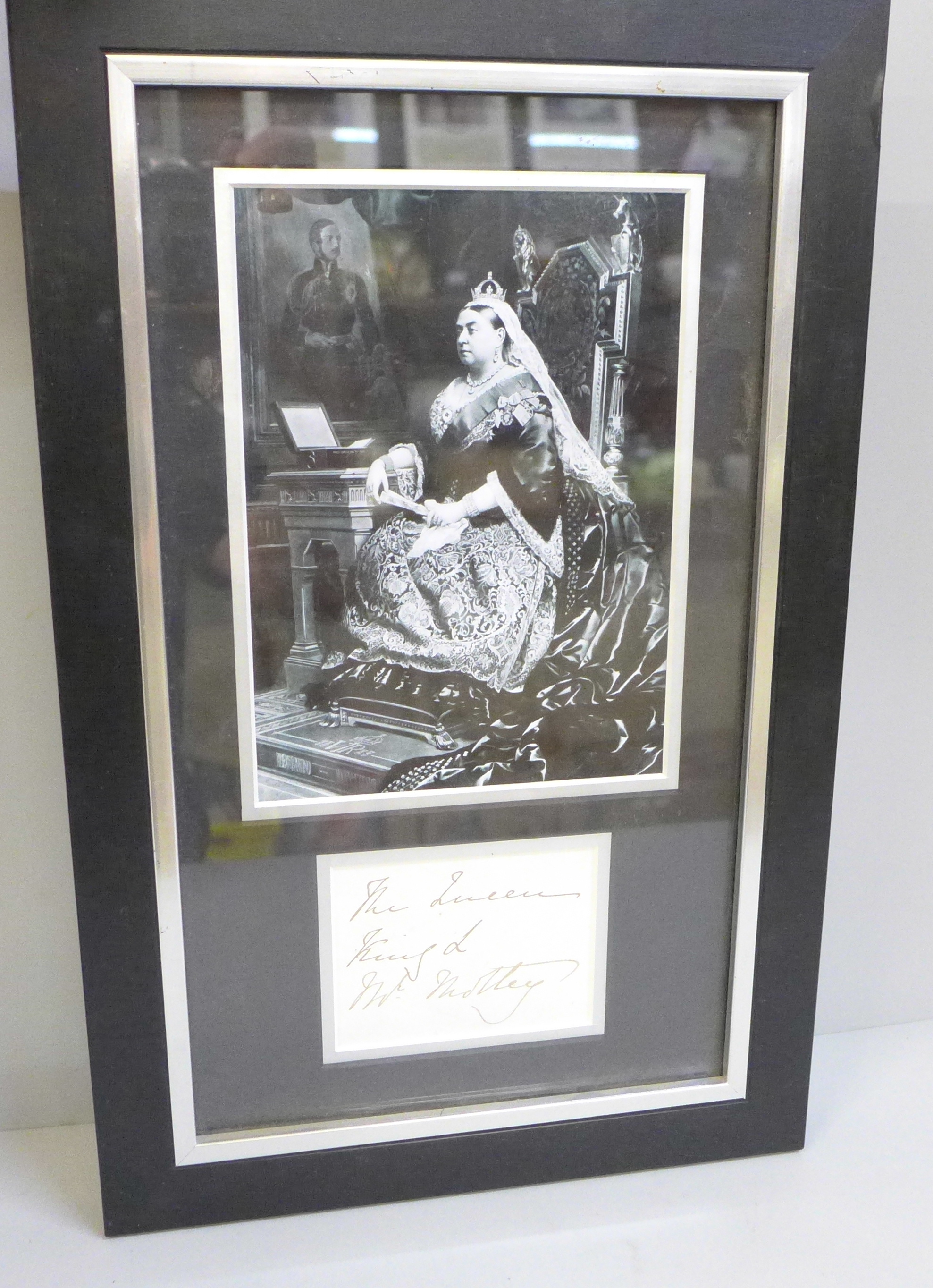 A Queen Victoria autograph and photograph display with A Sign of the Times AFTAL registered C.O.A.