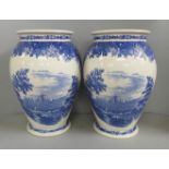 A pair of Wedgwood Windsor Castle blue and white vases, 32cm