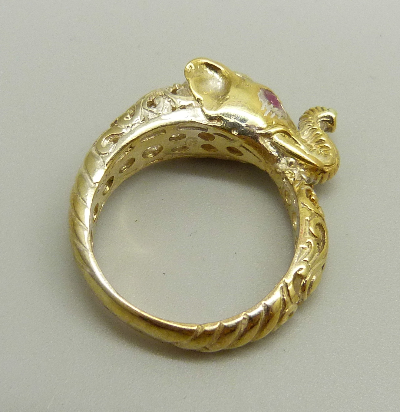 A silver gilt ring in the form of an elephant, set with red spinel eyes, P - Image 3 of 3