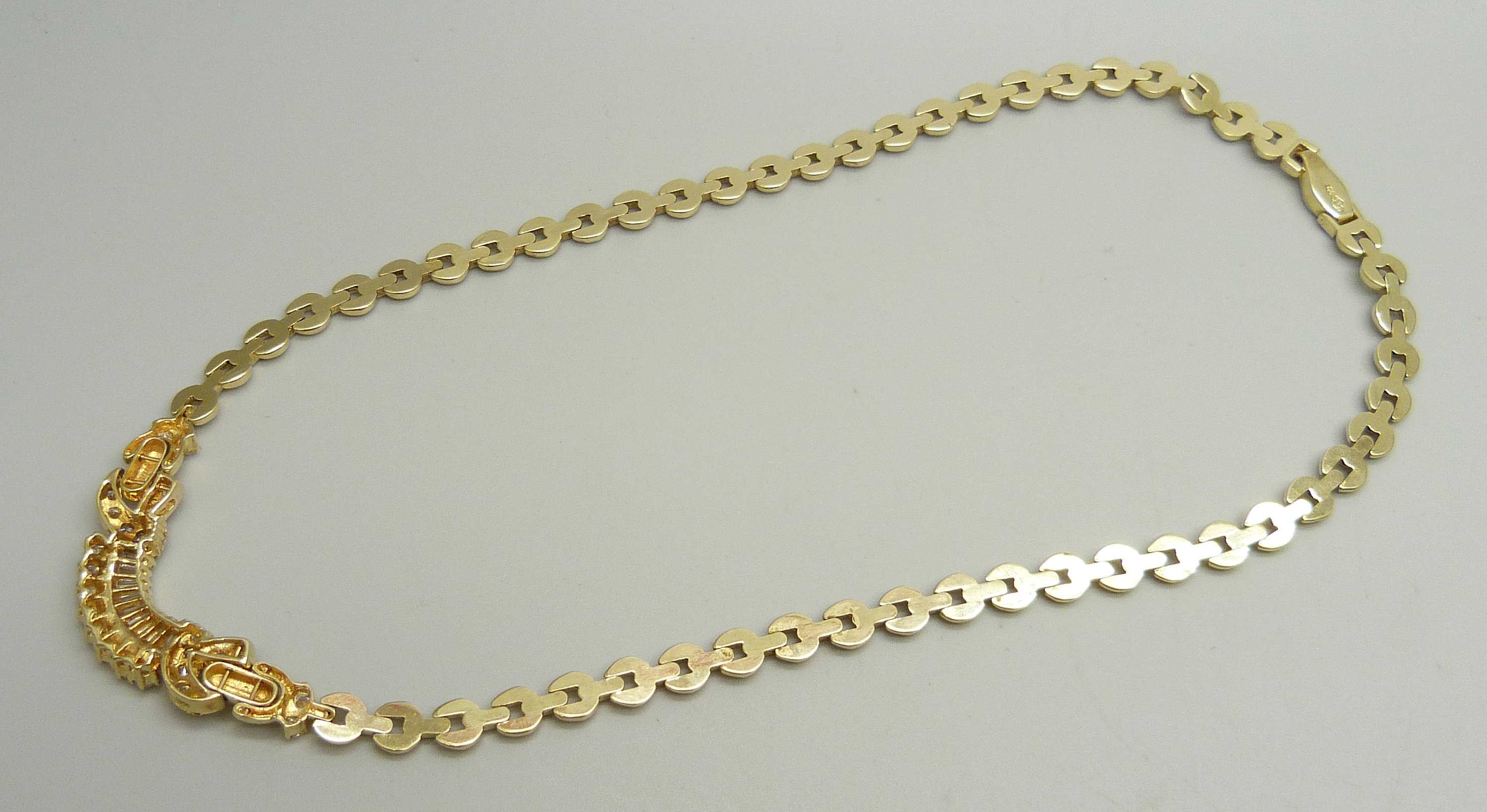 A 14ct gold and white stone set necklace, (small split in one hollow link), 25.8g - Bild 5 aus 5