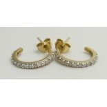 A pair of 9ct gold and diamond half hoop earrings, 1.4g