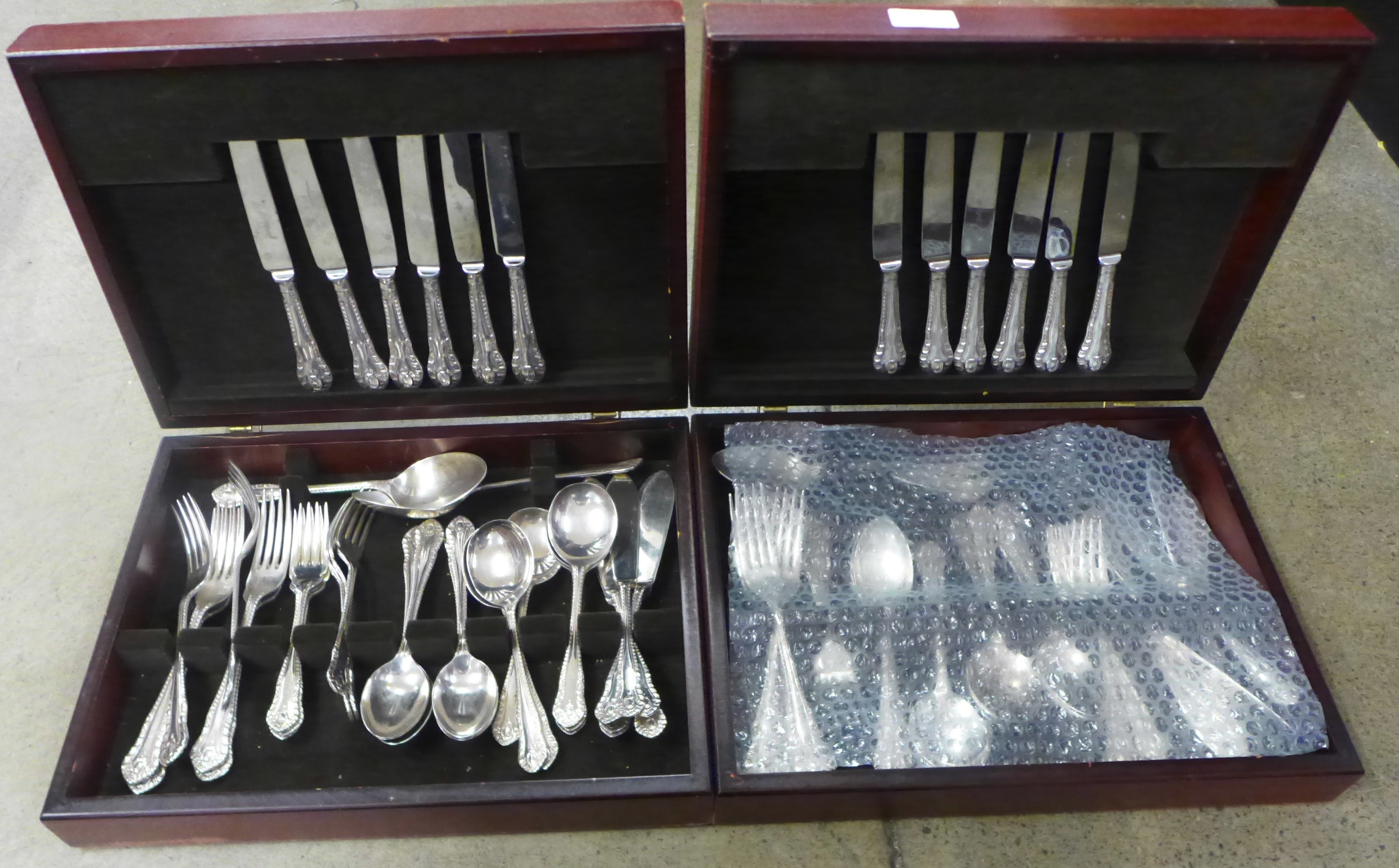 Two canteens of Sheffield plate cutlery