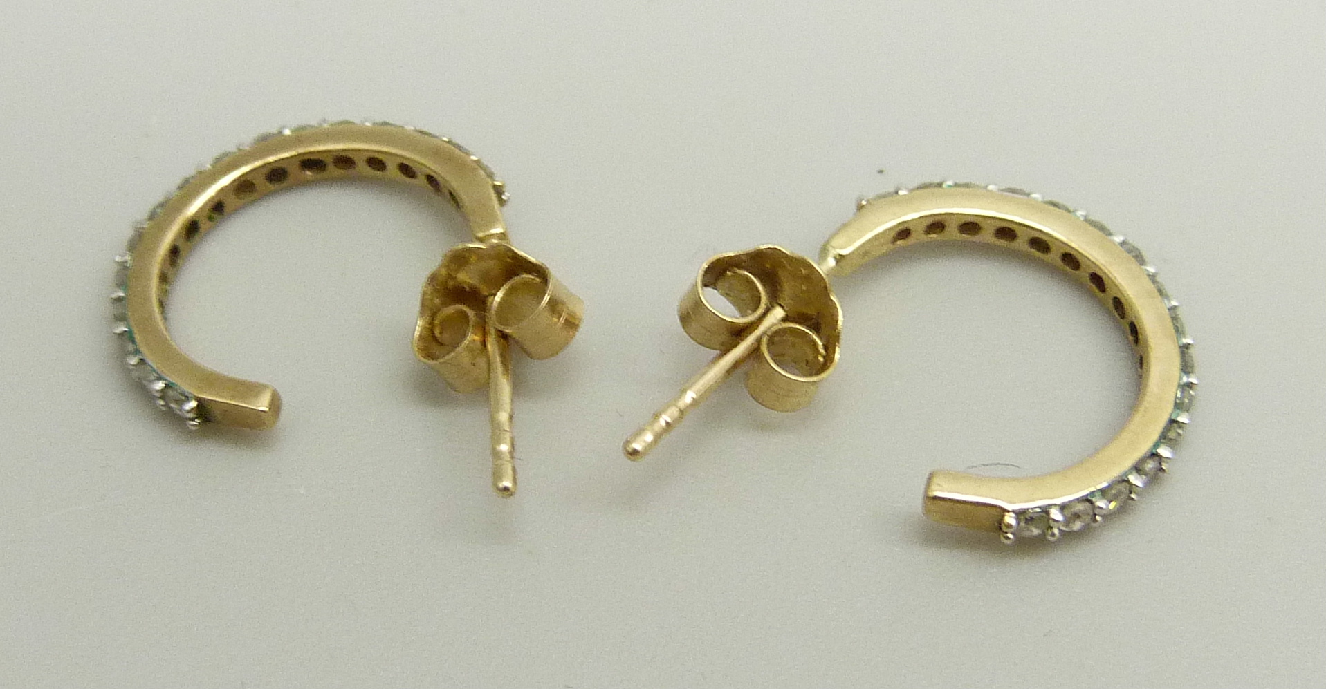 A pair of 9ct gold and diamond half hoop earrings, 1.4g - Image 2 of 2