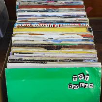 A box of 1970s/1980s 7" singles; rock, new wave, pop, etc.