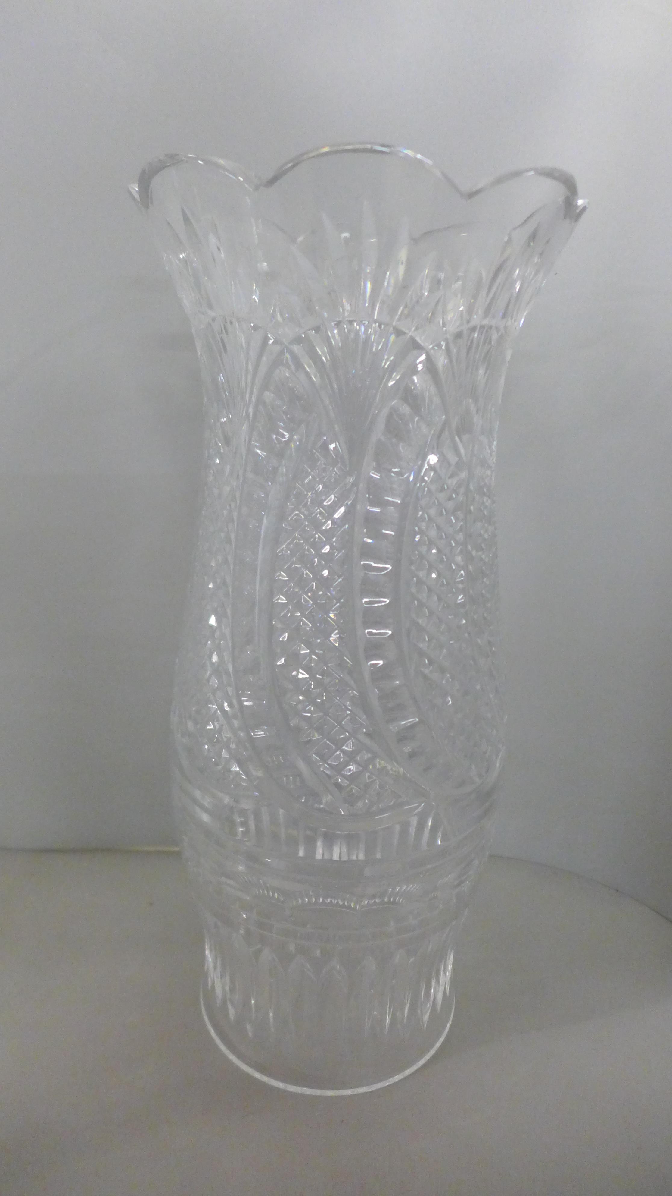 Waterford Crystal; tall candle hurricane light and stand, a pair of seahorse candlesticks, all boxed - Image 5 of 5