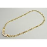 A 14ct gold and white stone set necklace, (small split in one hollow link), 25.8g