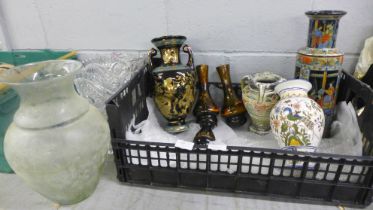 Seven ceramic vases including Oriental and three large glass vases **PLEASE NOTE THIS LOT IS NOT