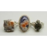 Three silver Gemporia gemstone set rings, all size L, 20g