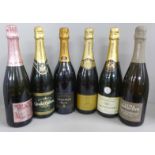 Six bottles of assorted champagnes, Drappier, Oeil de Perdrix, Louis Delaunay, Andre Carpentier,