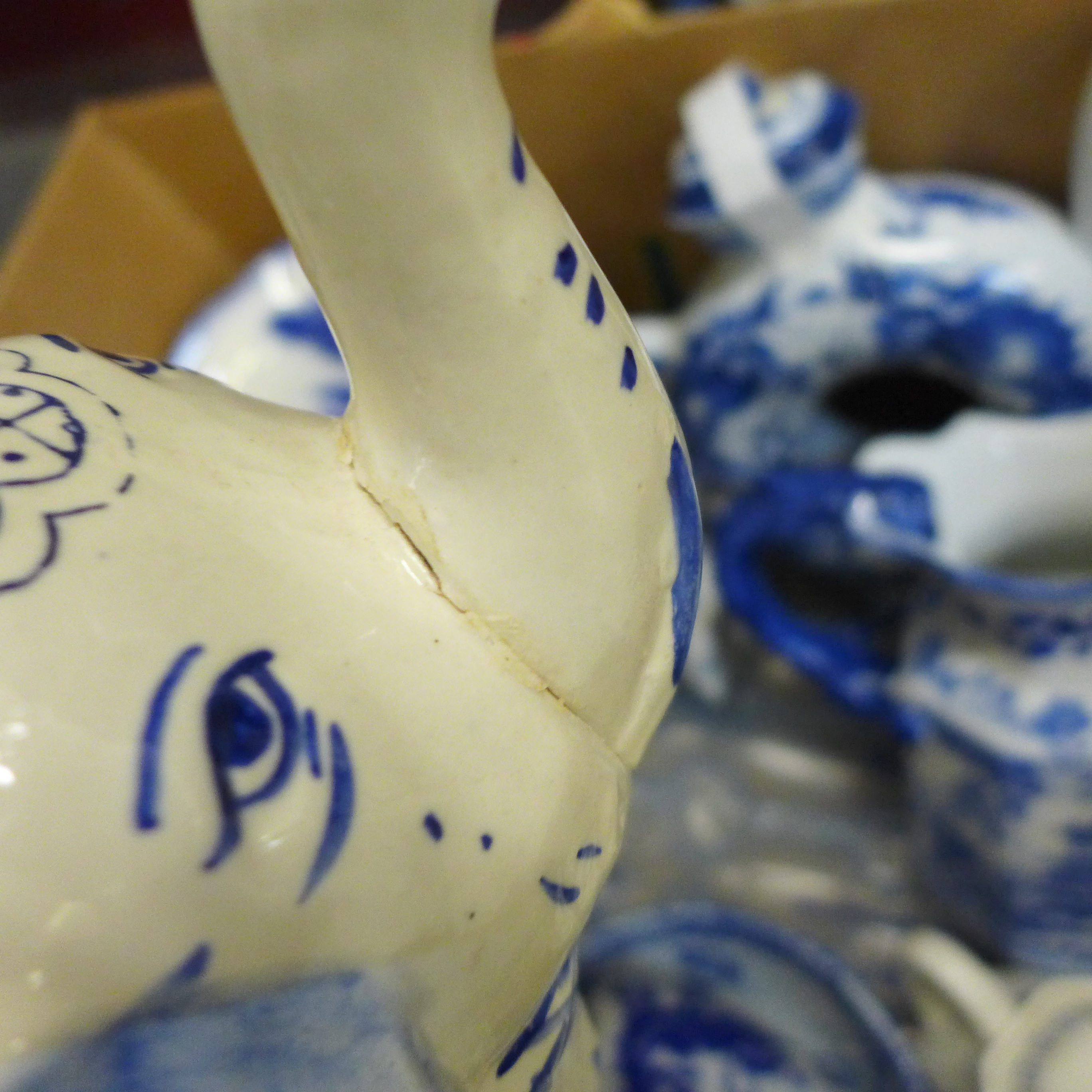 Mixed blue and white oriental style china, including a toroidal teapot with four character mark to - Image 4 of 5