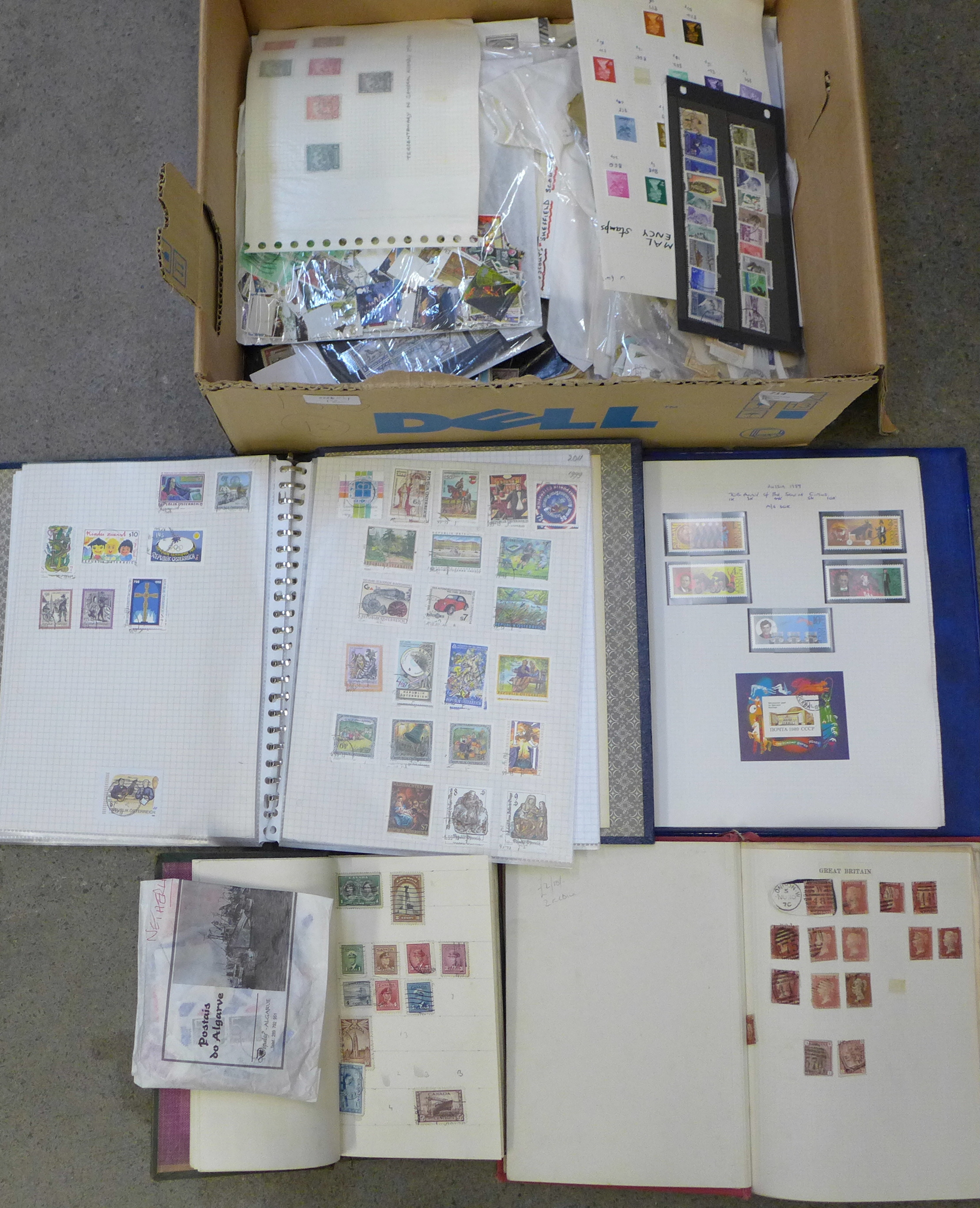 Stamps; a box of stamps, covers, etc., loose and in albums