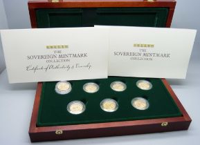 The Royal Mint The Sovereign Mintmark Collection, seven George V full sovereigns, one struck in