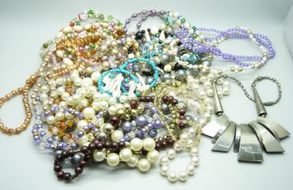 A collection of thirty Czech and other retro bead necklaces, old shop stock