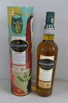 A bottle of Glengoyne Highland Single Malt Scotch Whisky in tin container