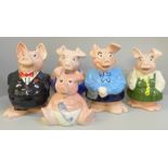 A set of five Wade Nat West piggy banks, all with stoppers