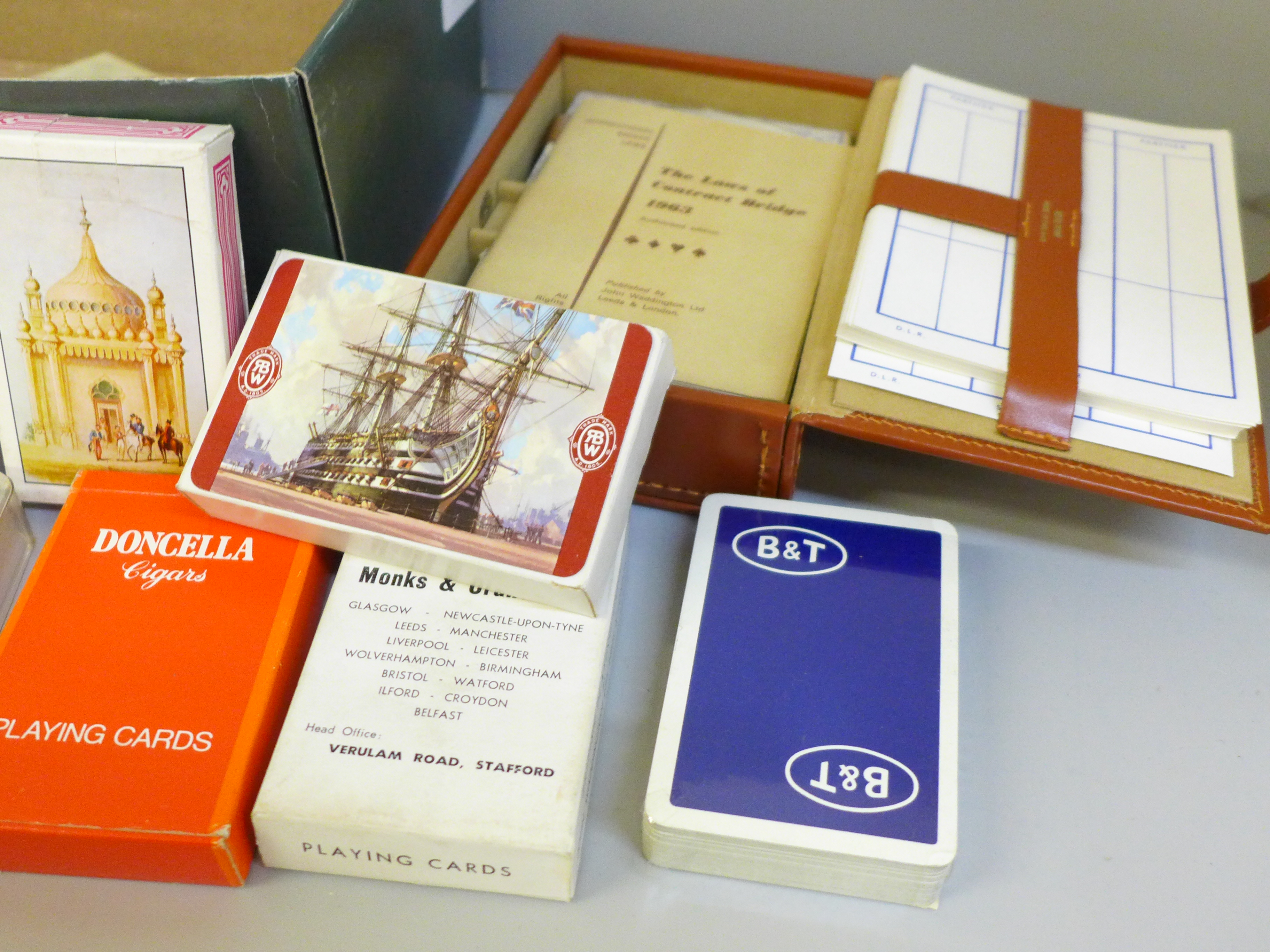 A leather cased Bridge set and a collection of playing cards (some unused) - Image 4 of 5