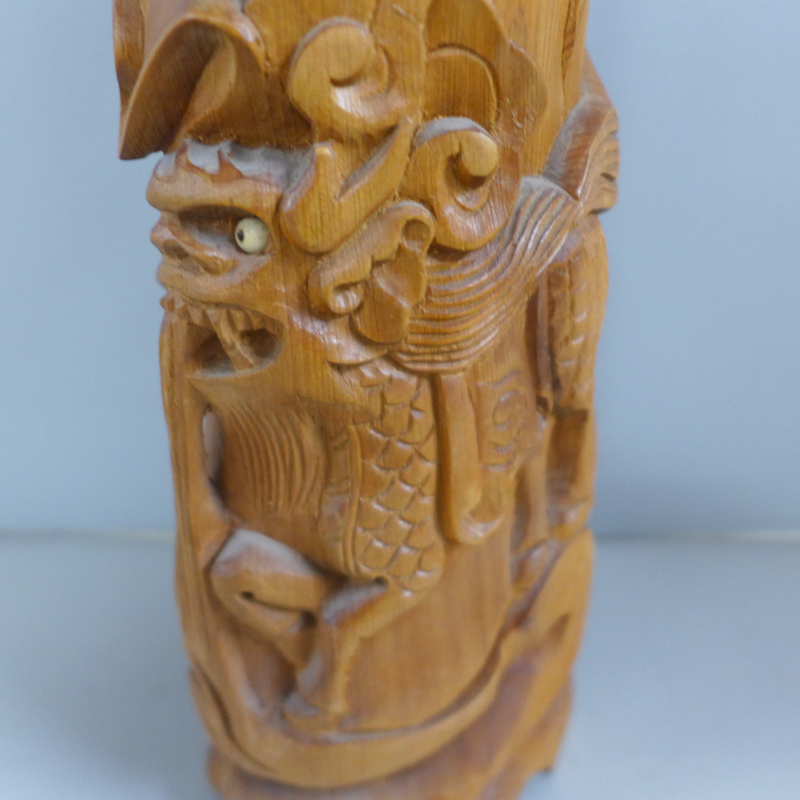 An oriental wooden carving with bone inset eyes, 39.5cm - Image 9 of 9