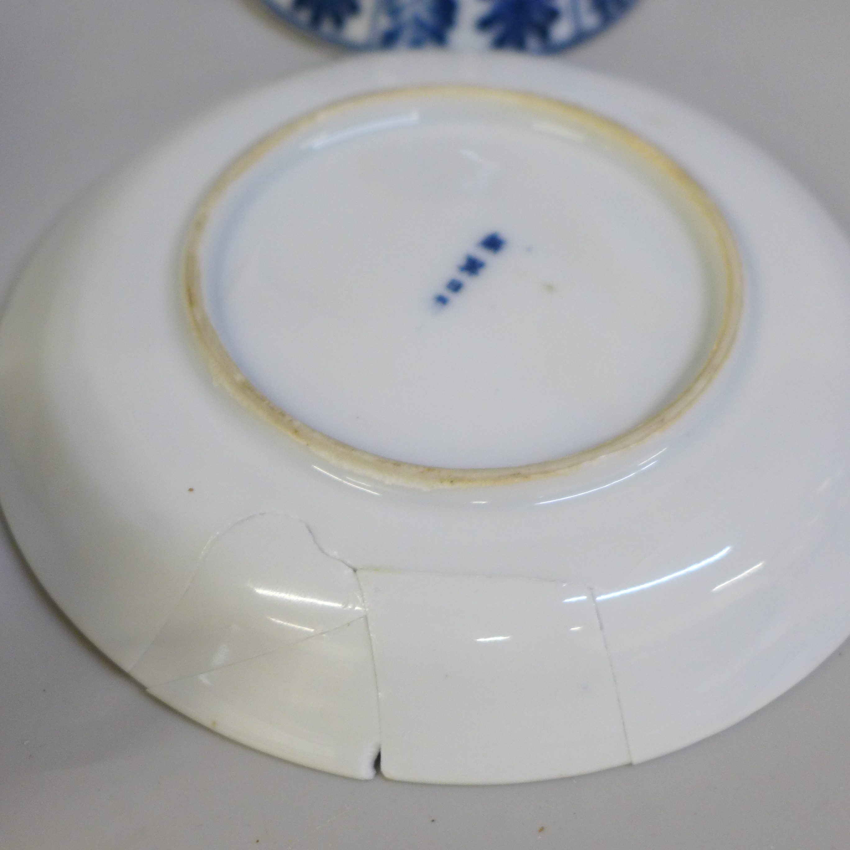 A collection of Georgian porcelain, two pieces a/f, a Chinese blue and white cup and saucer, - Image 3 of 6