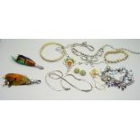 A collection of costume jewellery including 1940s paste jewellery