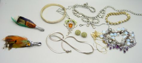 A collection of costume jewellery including 1940s paste jewellery