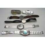 Six wristwatches - Seiko, Oriosa Super Automatic, Sekonda, Consul, Timex Marlin and one other Timex