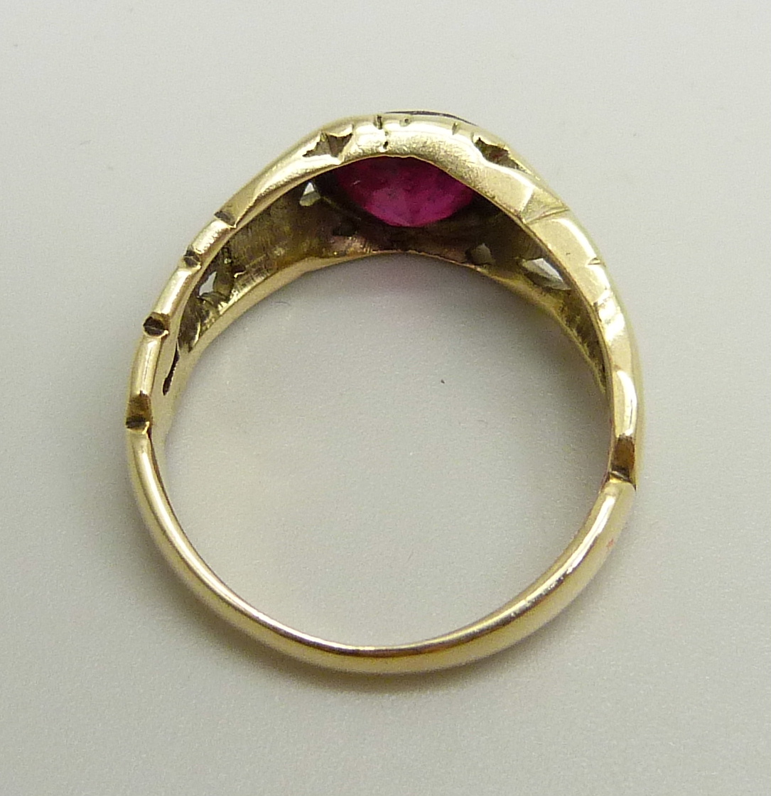 A 14k gold and ruby solitaire ring, a/f, stone scratched, 4.3g, O/P - Image 3 of 3