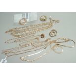 Rose gold gilt silver jewellery including a figaro chain necklace, mariner link necklace, flat snake